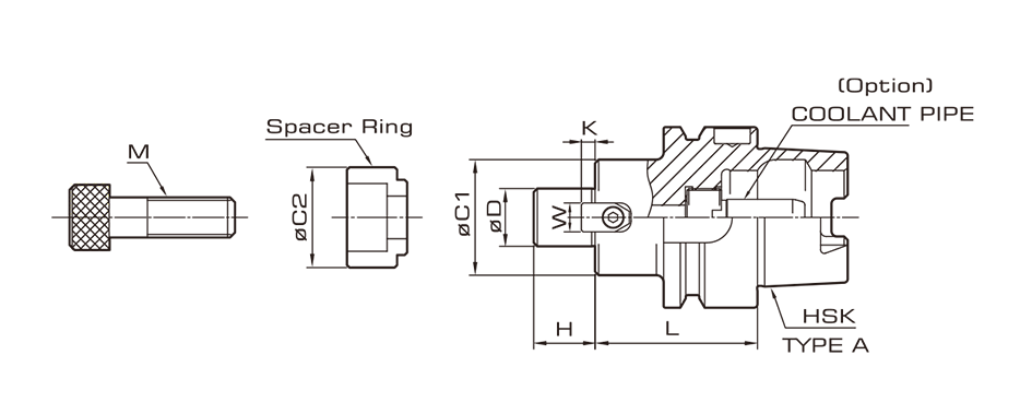 FMB 面銑刀用刀把( 公制銑刀用 )-HSK-A — Dimensions